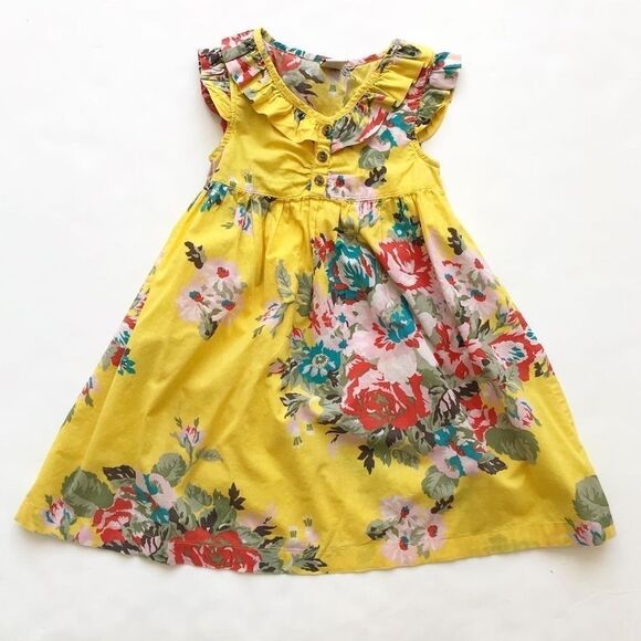Old Navy yellow big floral print dress VGUC 5T - Picture 1 of 4